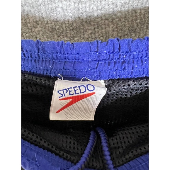 Vintage Speedo SPELLOUT Swim Trunks Mens Size XL Black Blue Pockets Drawstring - Picture 3 of 11